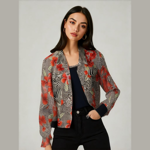 Vintage SET Nancy Bolen City Girl Women's Red Floral Jacket Jean jacket